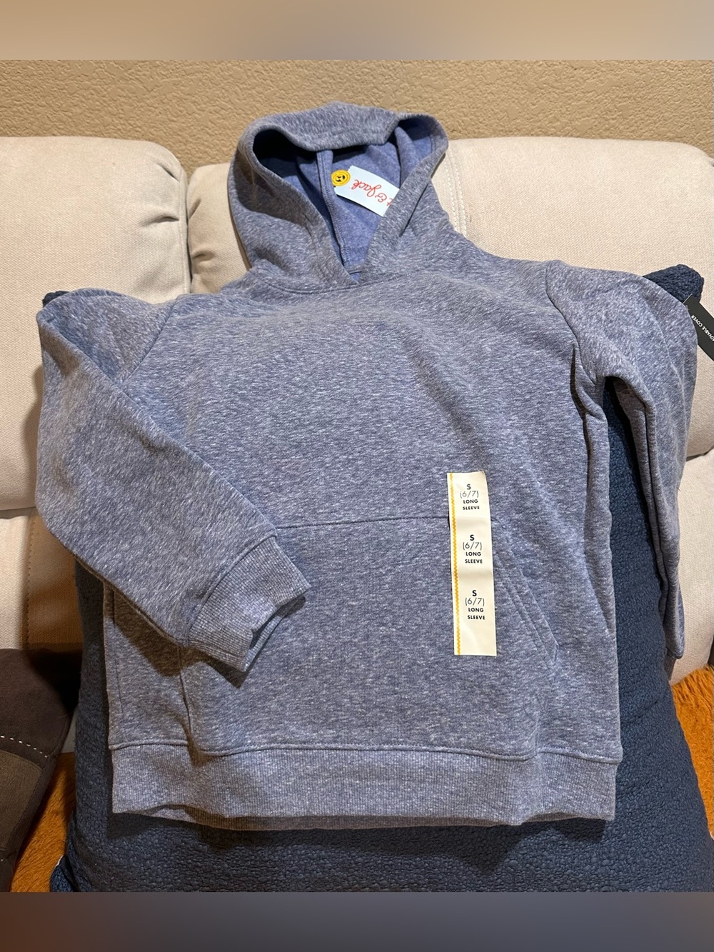Cat & Jack Kids Heather Blue Fleece Hooded Pullover Sweatshirt Size S (6/7) New